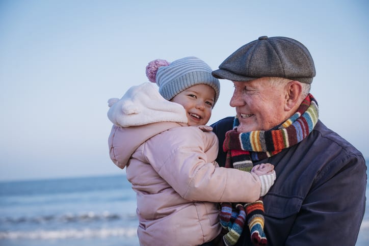 Young Granddaughter and Grandfather enjoy Myrtle Beach in the Winter