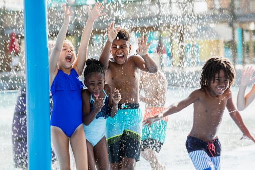 Group of children playing at a water park