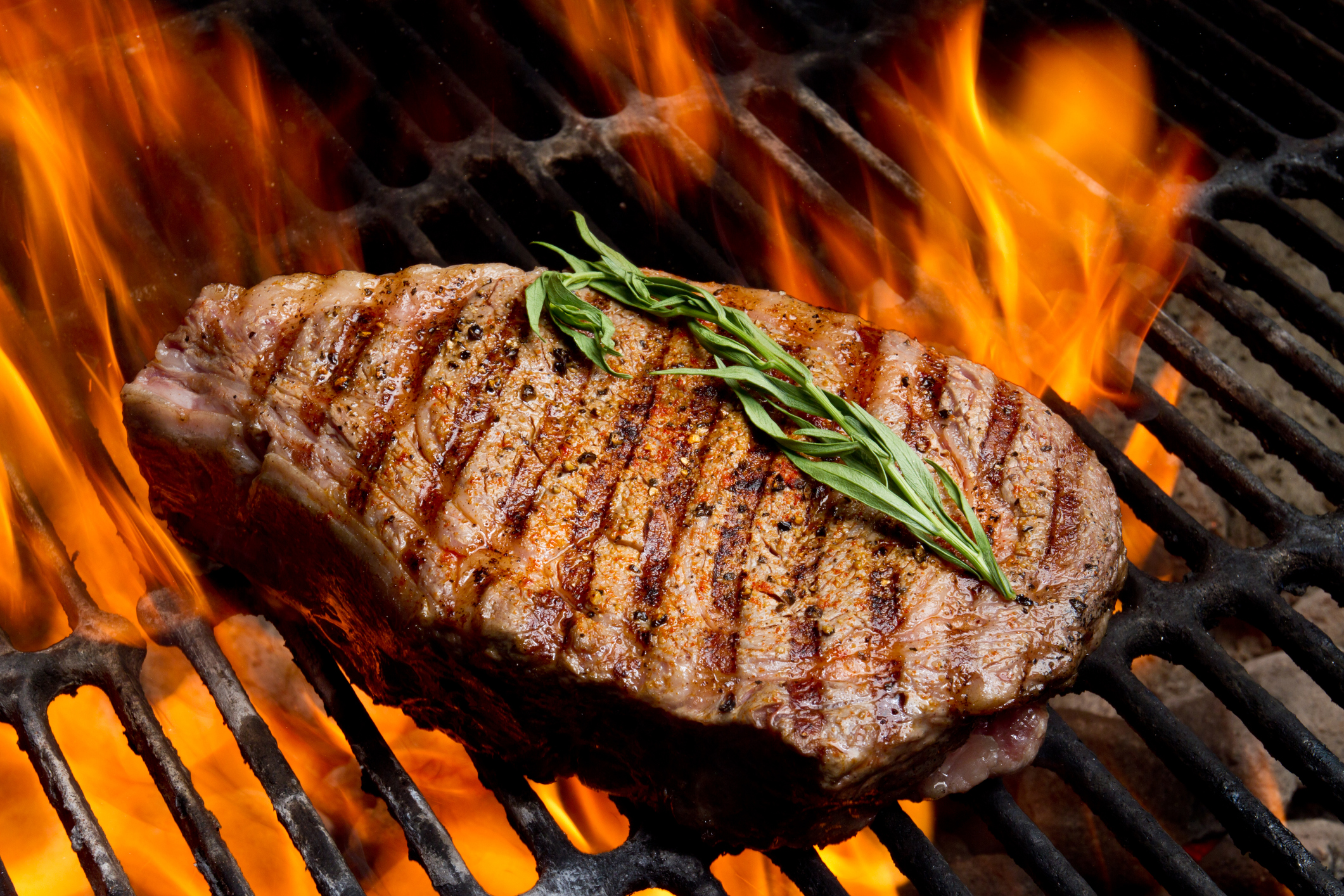 Ribeye Steak on Grill with Fire