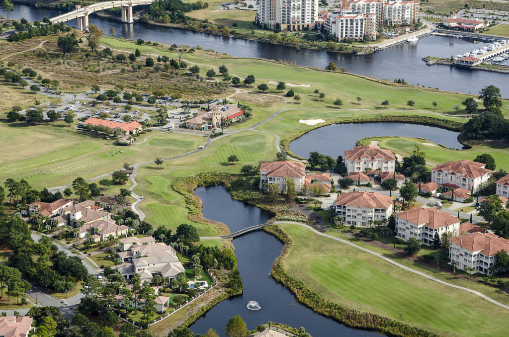 An aerial view of Grande Dunes Golf Resort, a must-play golf course in Myrtle Beach