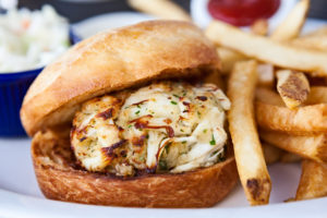 Crab cake sandwich from a restaurant at Broadway at the Beach.