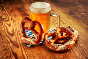 Pretzels and beer from a restaurant at Broadway at the Beach.